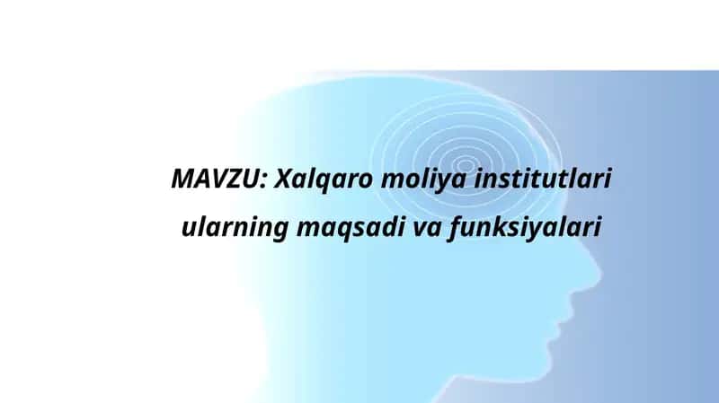 Xalqaro moliya institutlari ularning maqsadi va funksiyalari