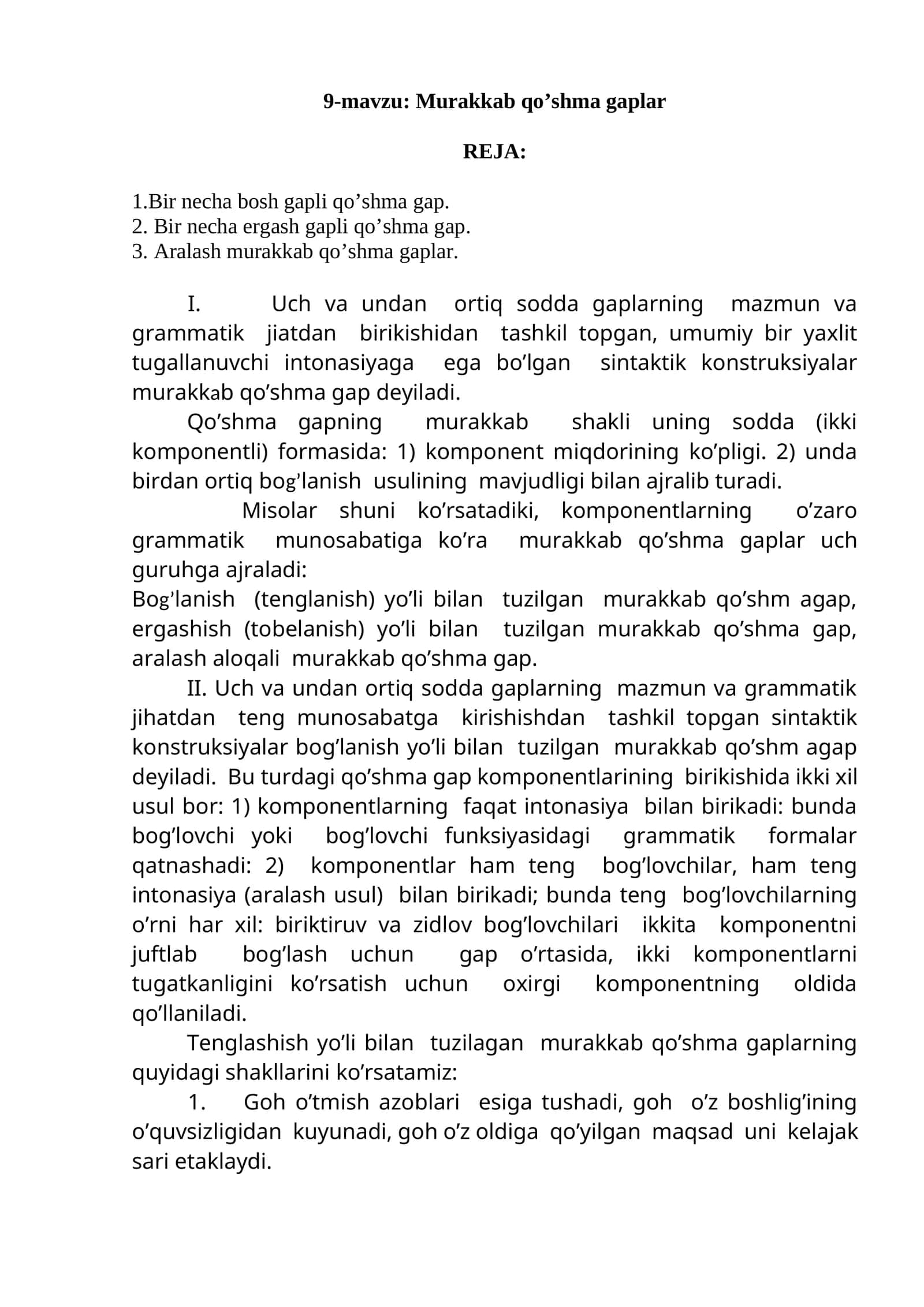 9-mavzu: Murakkab qo’shma gaplar