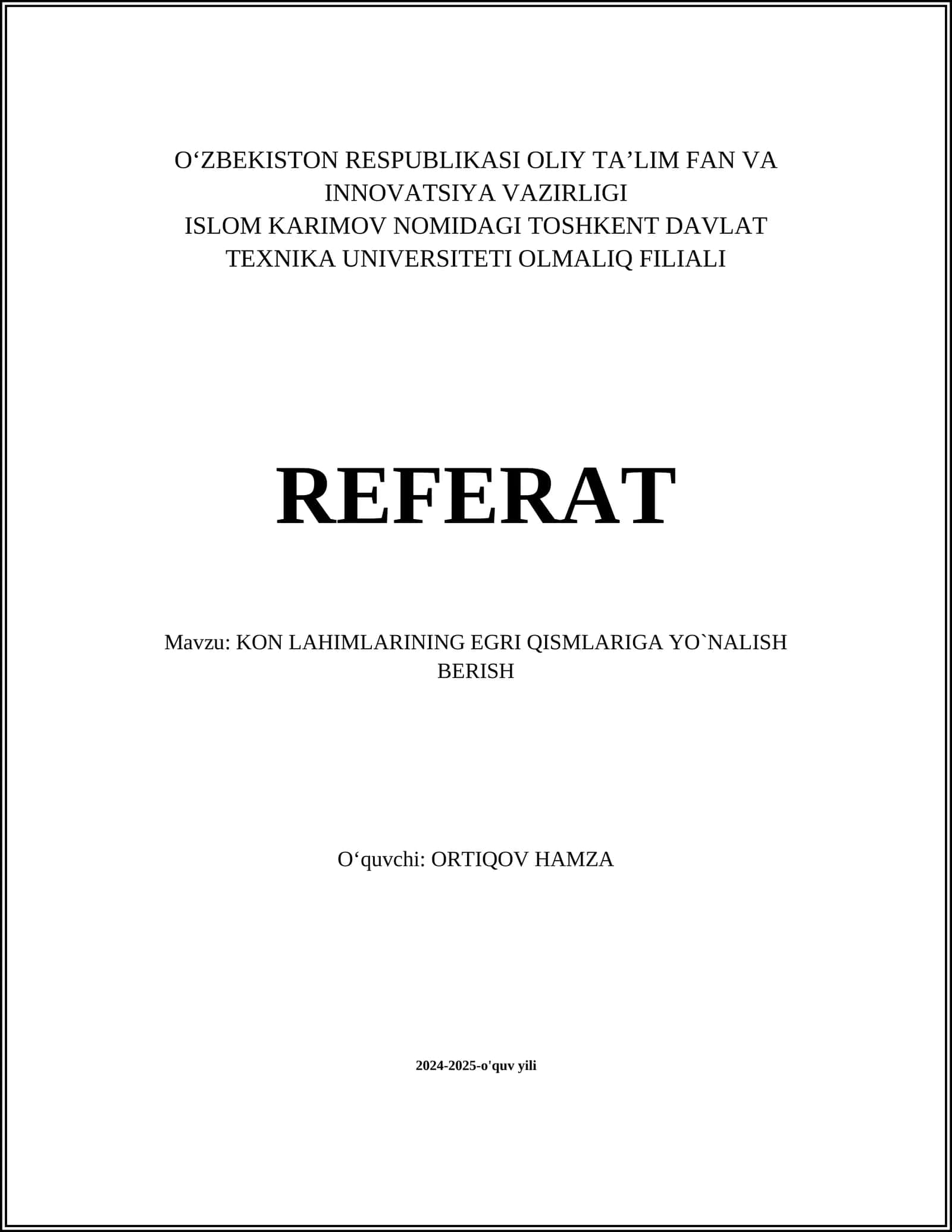 KON LAHIMLARINING EGRI QISMLARIGA YO`NALISH BERISH