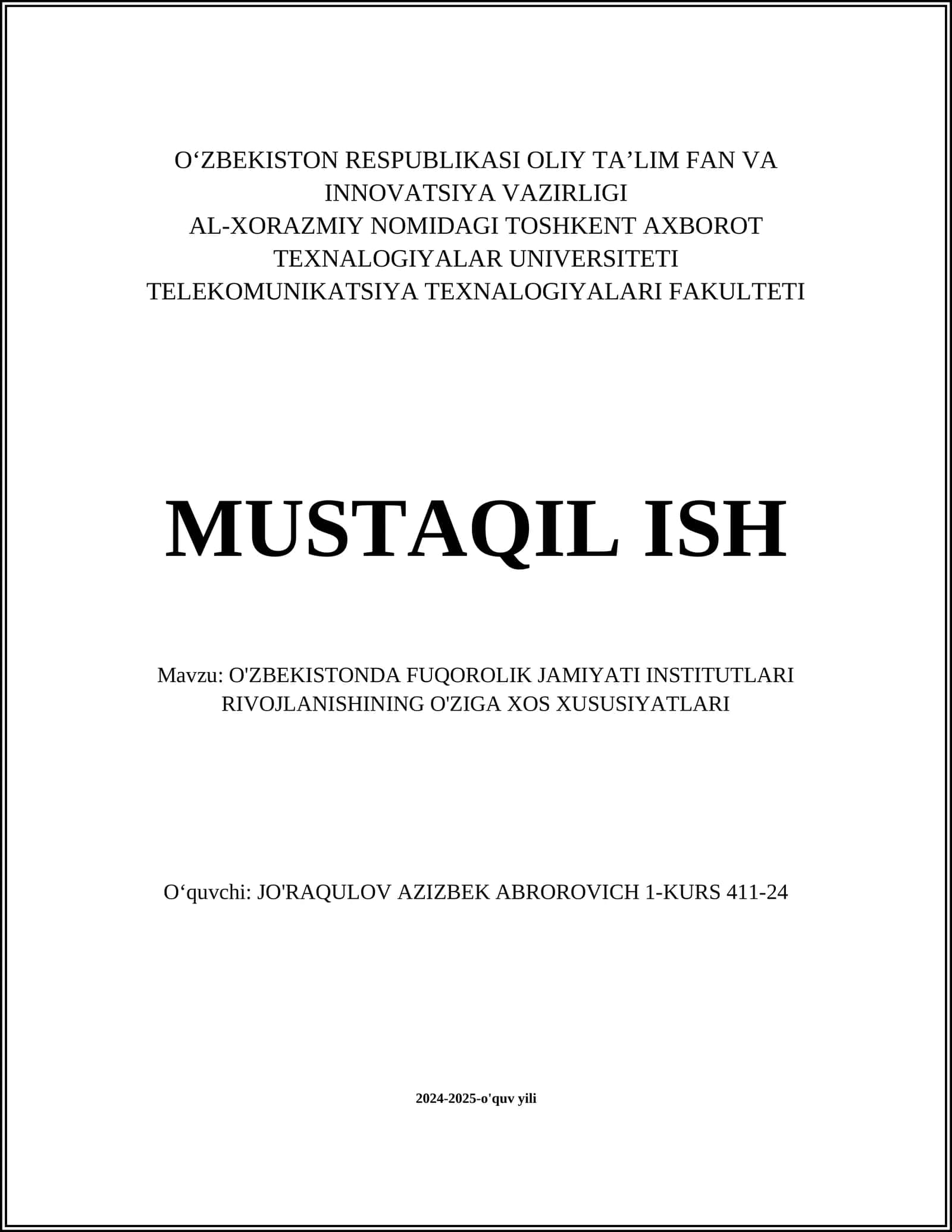 O'ZBEKISTONDA FUQOROLIK JAMIYATI INSTITUTLARI RIVOJLANISHINING O'ZIGA XOS XUSUSIYATLARI