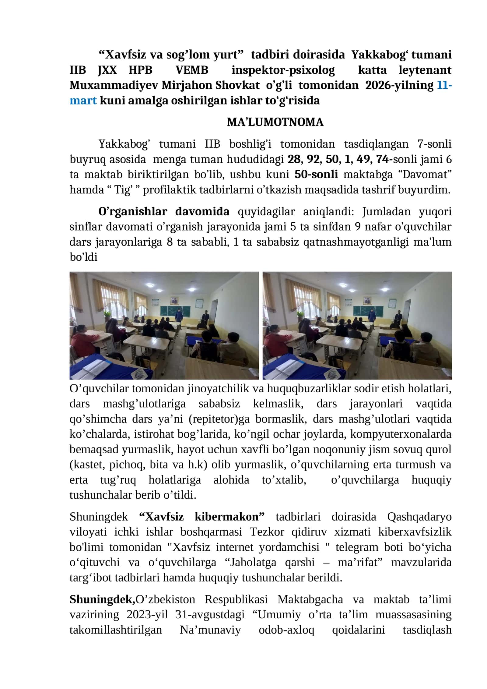 Xavfsiz va sog'lom yurt tadbiri