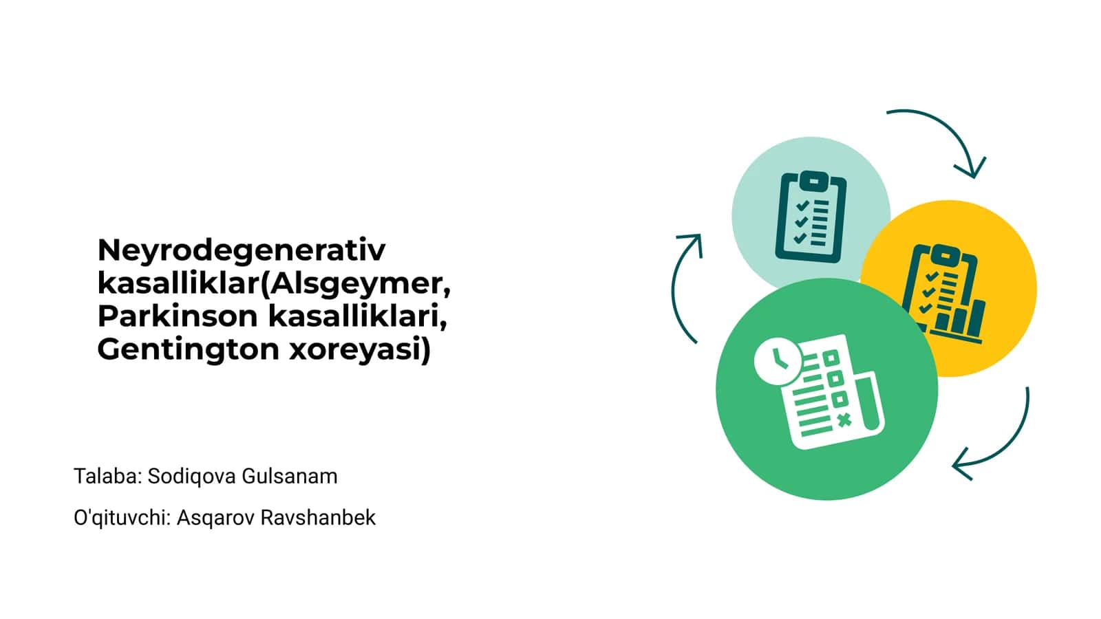 Neyrodegenerativ kasalliklar(Alsgeymer, Parkinson kasalliklari, Gentington xoreyasi)