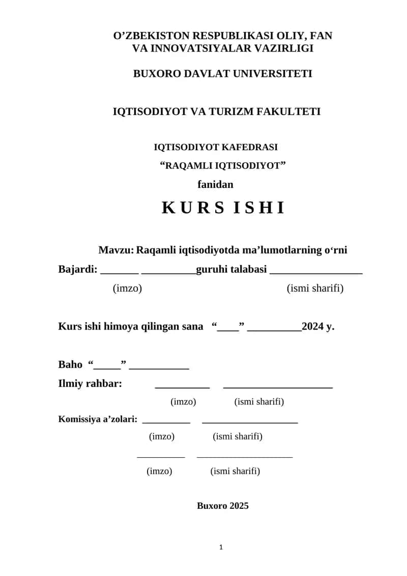 Raqamli iqtisodiyotda ma’lumotlarning o‘rni