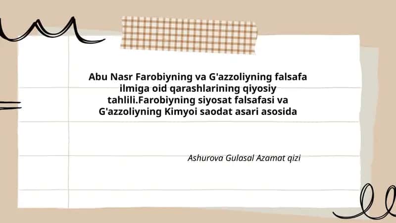 Abu Nasr Farobiyning va G'azzoliyning falsafa ilmiga oid qarashlarining qiyosiy tahlili
