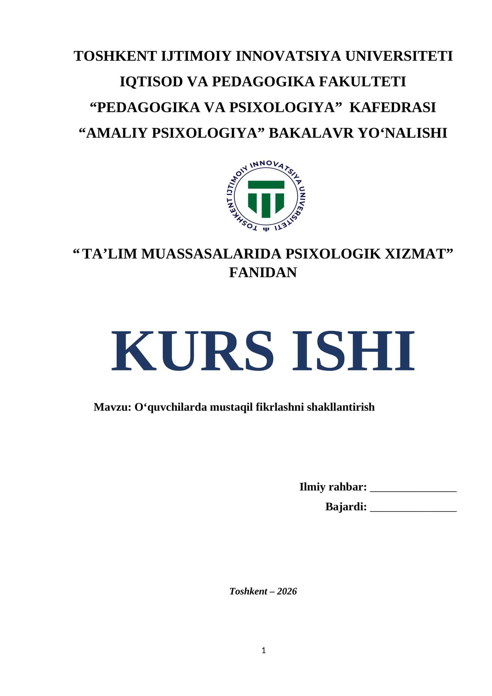 O‘quvchilarda mustaqil fikrlashni shakllantirish