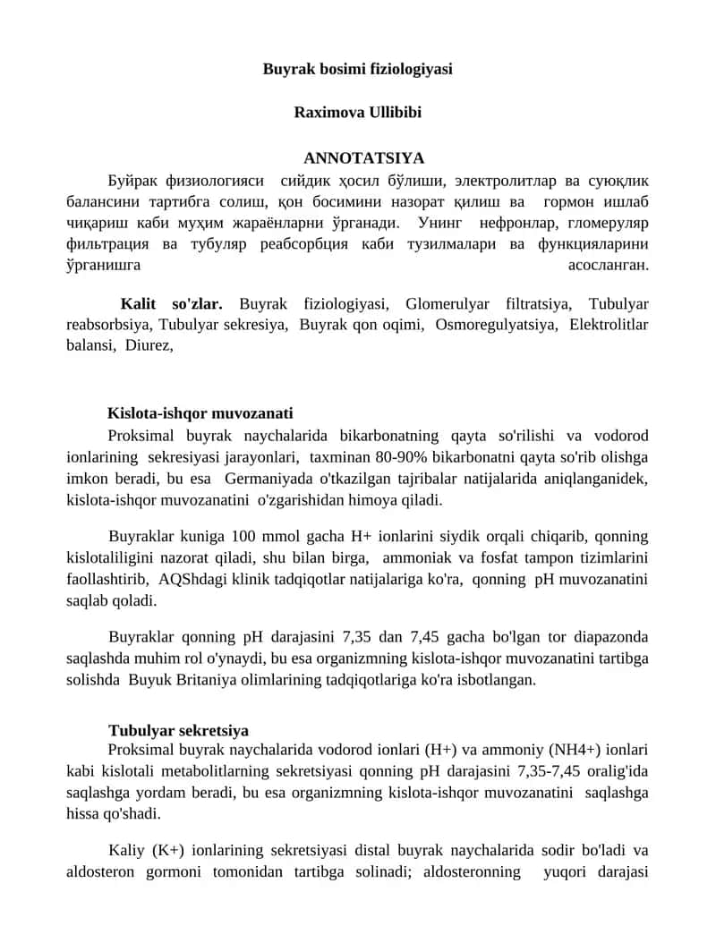 Buyrak bosimi fiziologiyasi