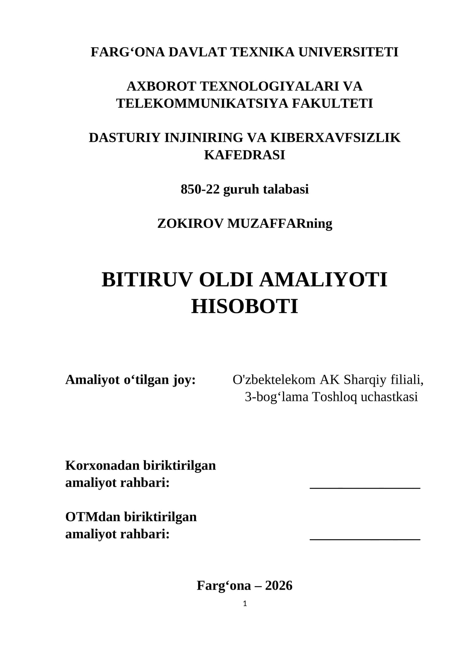 BITIRUV OLDI AMALIYOTI HISOBOTI