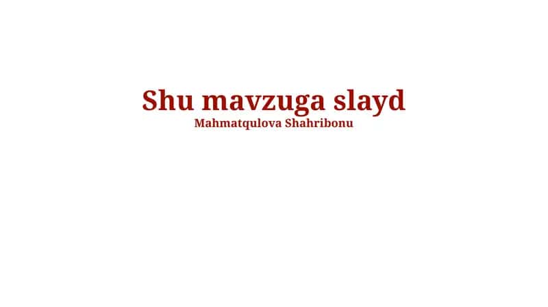 Mavzu ta'rifi va asosiy tushunchalar