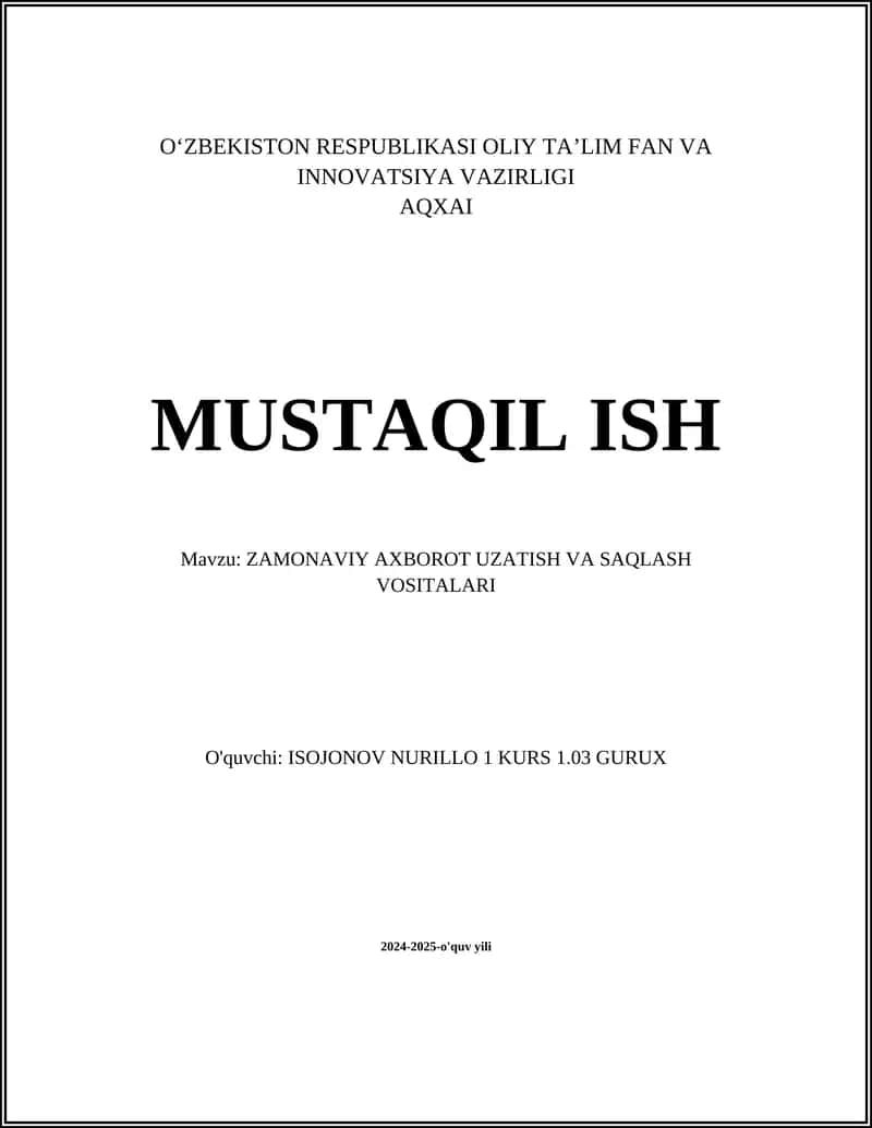 Zamonaviy Axorot Uzatish va Saqlash Vositalari