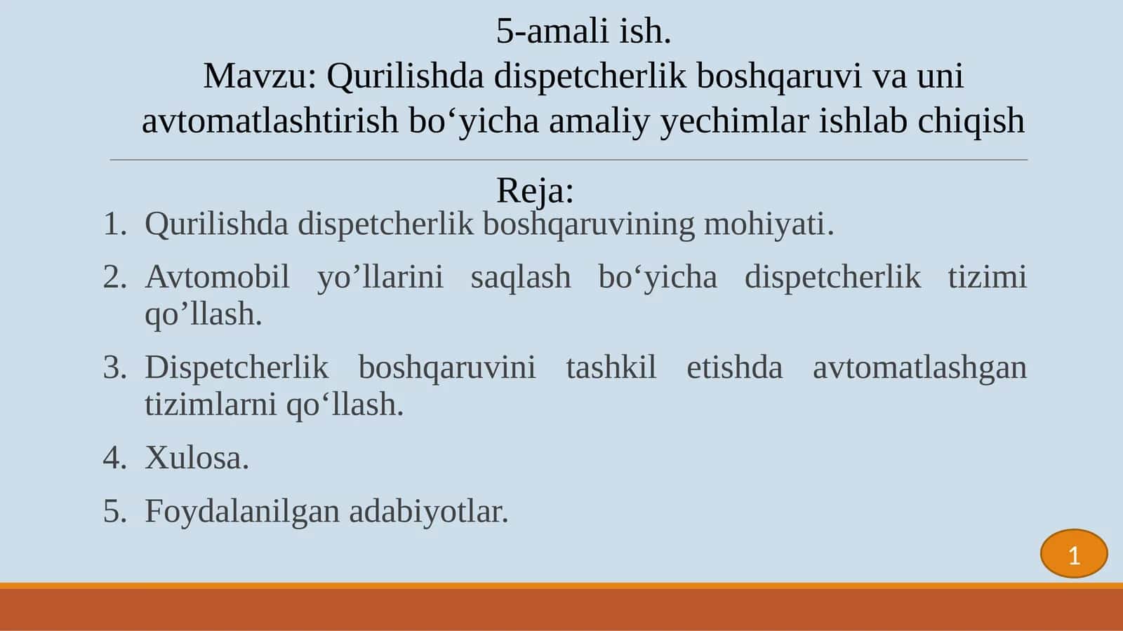 Qurilishda dispetcherlik boshqaruvi va uni avtomatlashtirish bo‘yicha amaliy yechimlar ishlab chiqish
