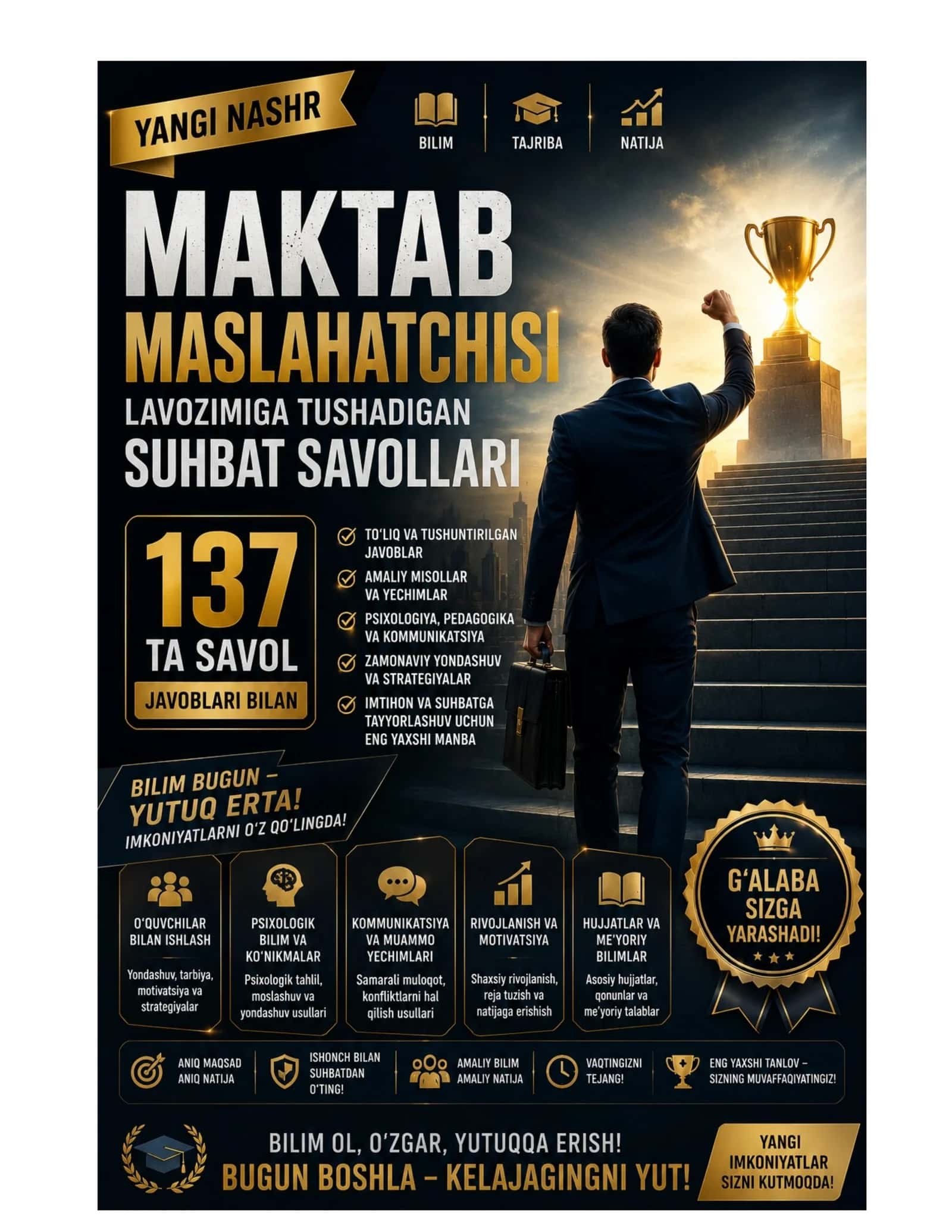 MAKTAB MASLAHATCHISI LAVOZIMIGA ISHGA KIRISH TEST SINOVLARI