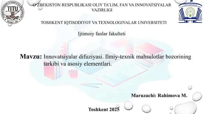 Texnologiyalar transferi bozorida innovatsiyalarni olib chiqish va amalga oshirish
