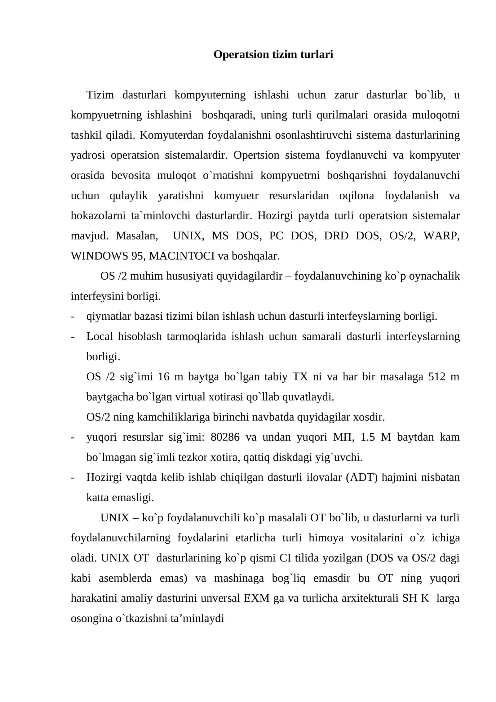 Operatsion tizim turlari