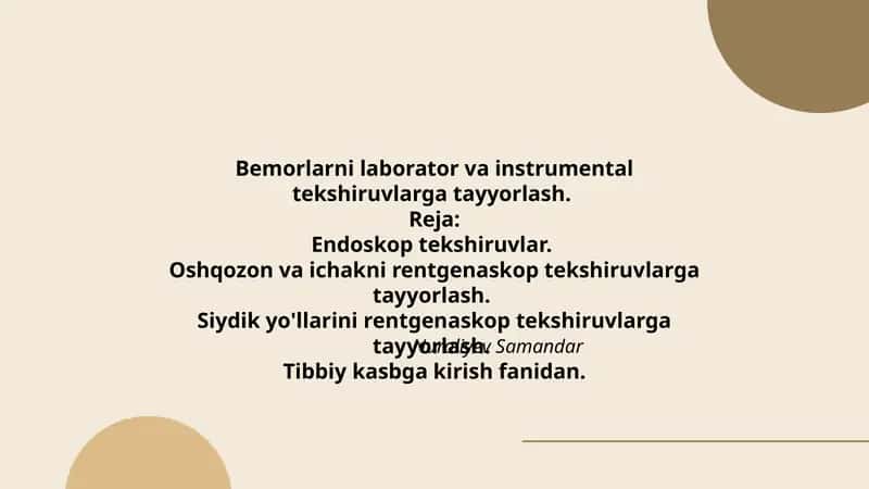 Bemorlarni laborator va instrumental tekshiruvlarga tayyorlash