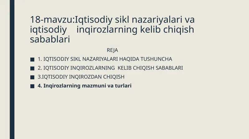 Iqtisodiysiklnazariyalarivaiqtisodiyinqirozlarningkelibchiqishsabablari