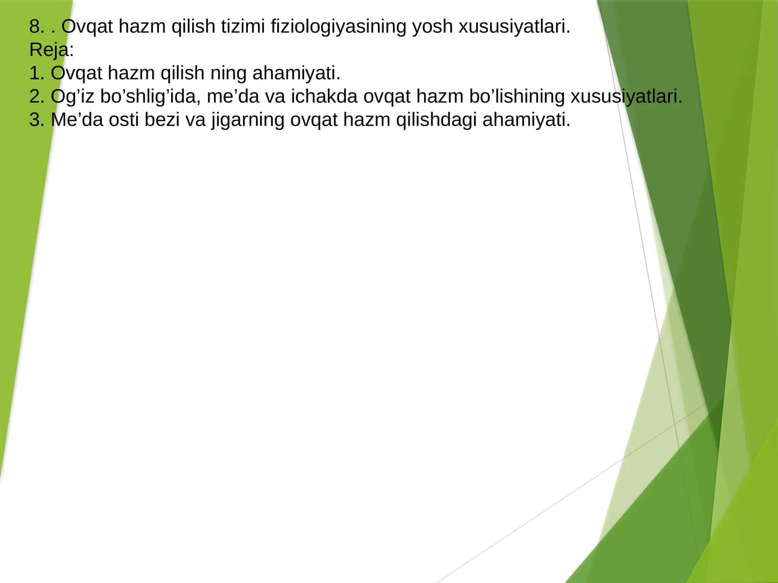 Ovqat hazm qilish tizimi fiziologiyasining yosh xususiyatlari