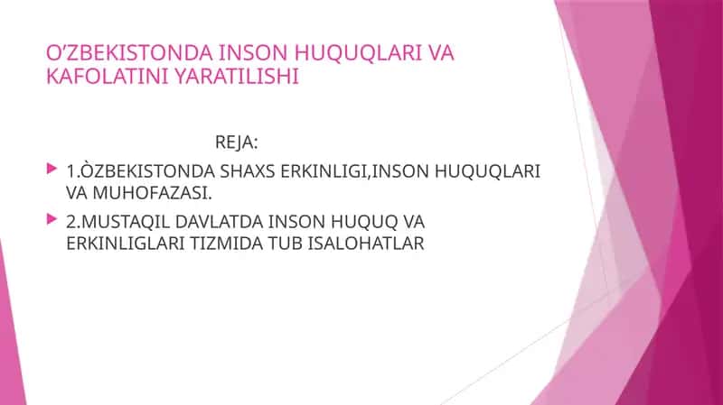 O’ZBEKISTONDA INSON HUQUQLARI VA KAFOLATINI YARATILISHI