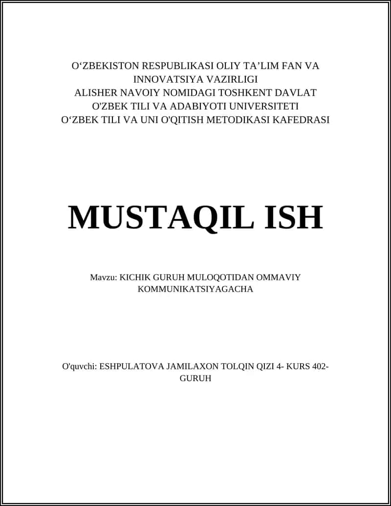 KICHIK GURUH MULOQOTIDAN OMMAVIY KOMMUNIKATSIYAGACHA