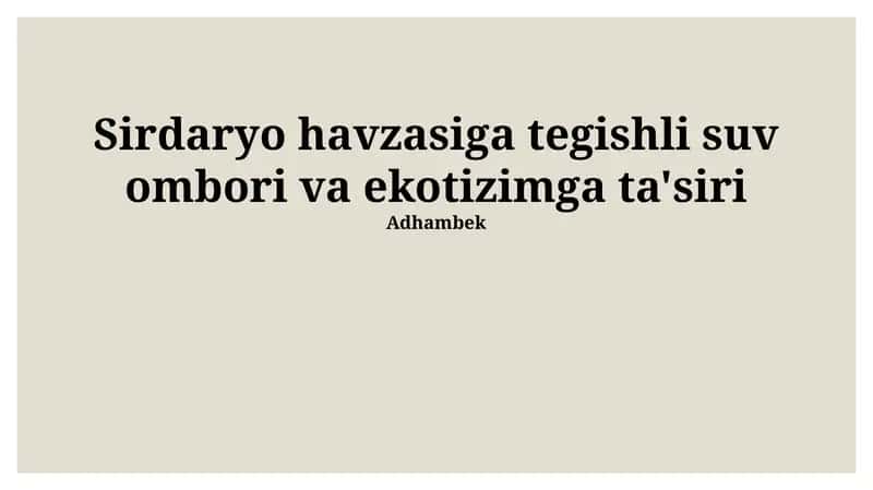 Sirdaryo Havzasidagi Suv Ombori va Ekotizimga Ta'siri