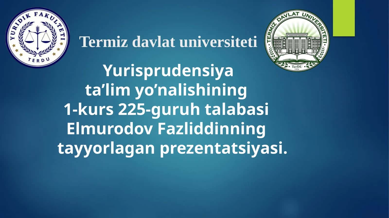 Elmurodov Fazliddinning Fuqarolik Huquqiy Munosabatlar Prezentatsiyasi
