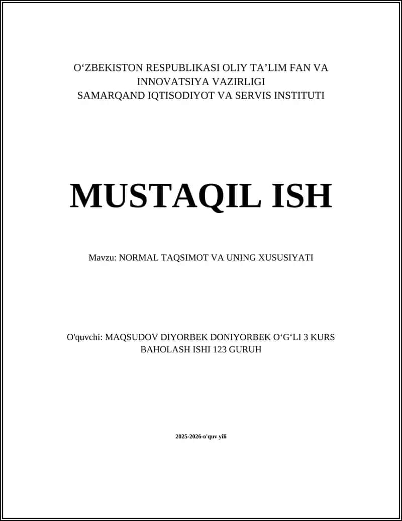 NORMAL TAQSIMOT VA UNING XUSUSIYATI