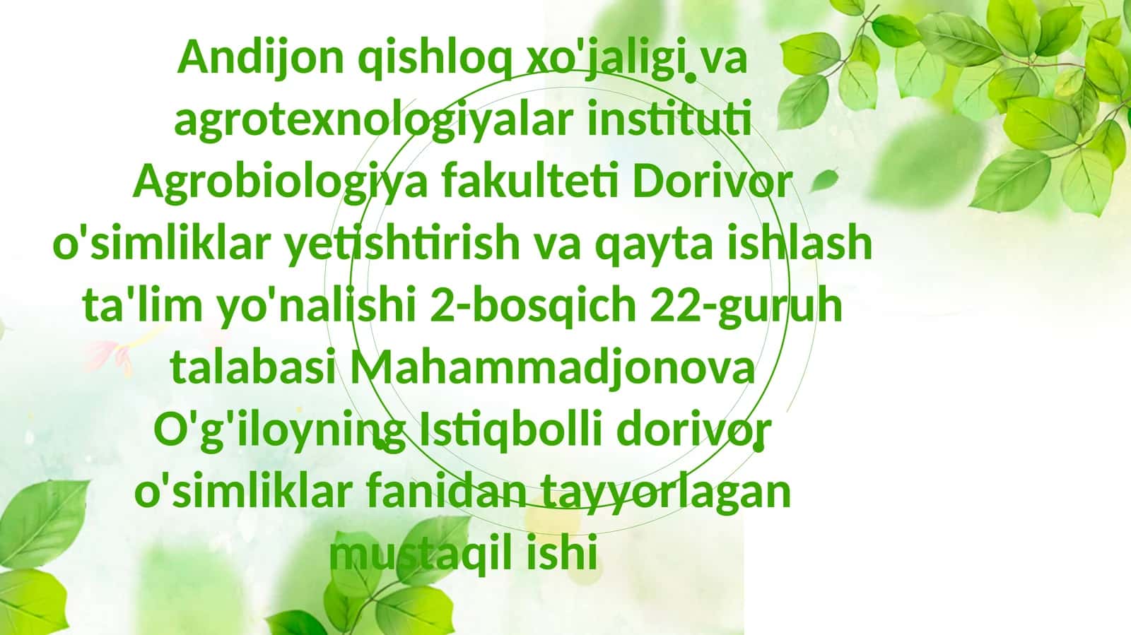 Topinamburo'simligining bioekologiyasi va dorivoro'lik xususiyatlari