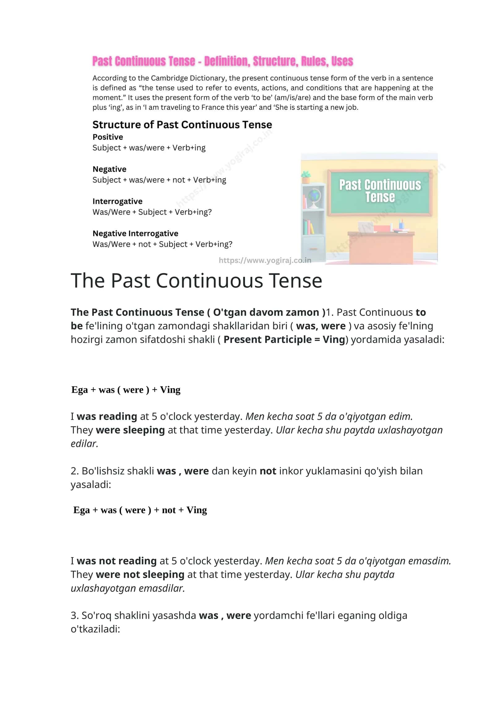 Past Continuous Tense ( O'tgan davom zamon )