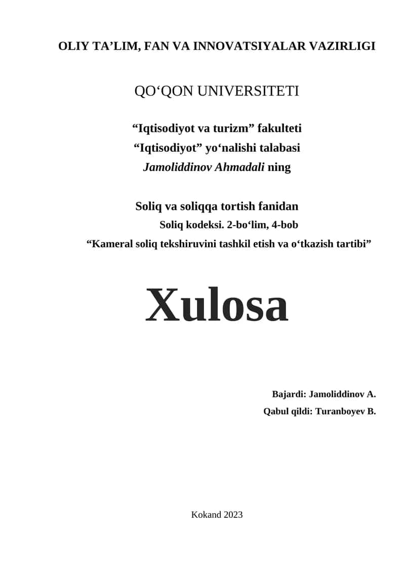 Kameral soliq tekshiruvi