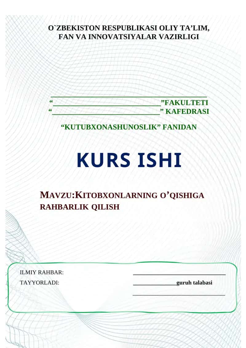KITOBXONLARNING O’QISHIGA RAHBARLIK QILISH