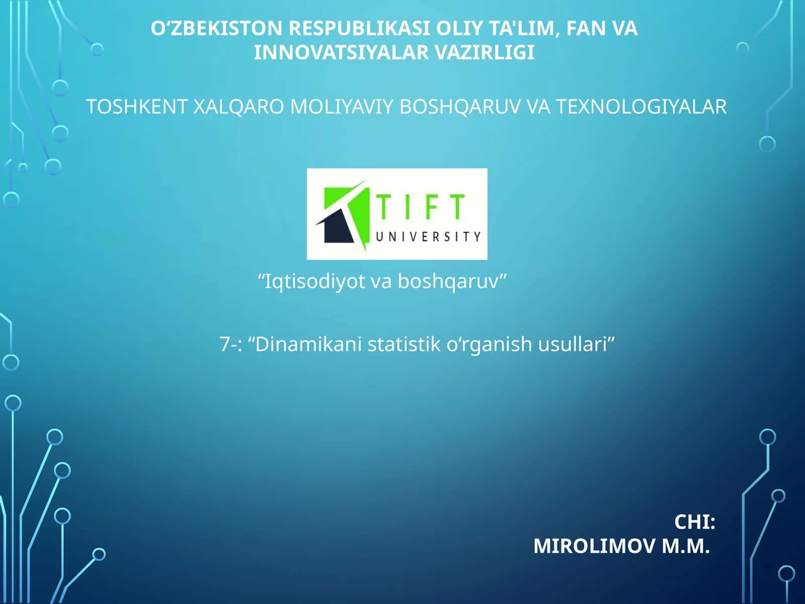 Dinamikani statistik o‘rganish usullari