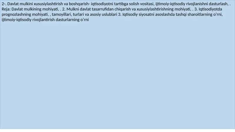 Davlat mulkini xususiylashtirish va boshqarish
