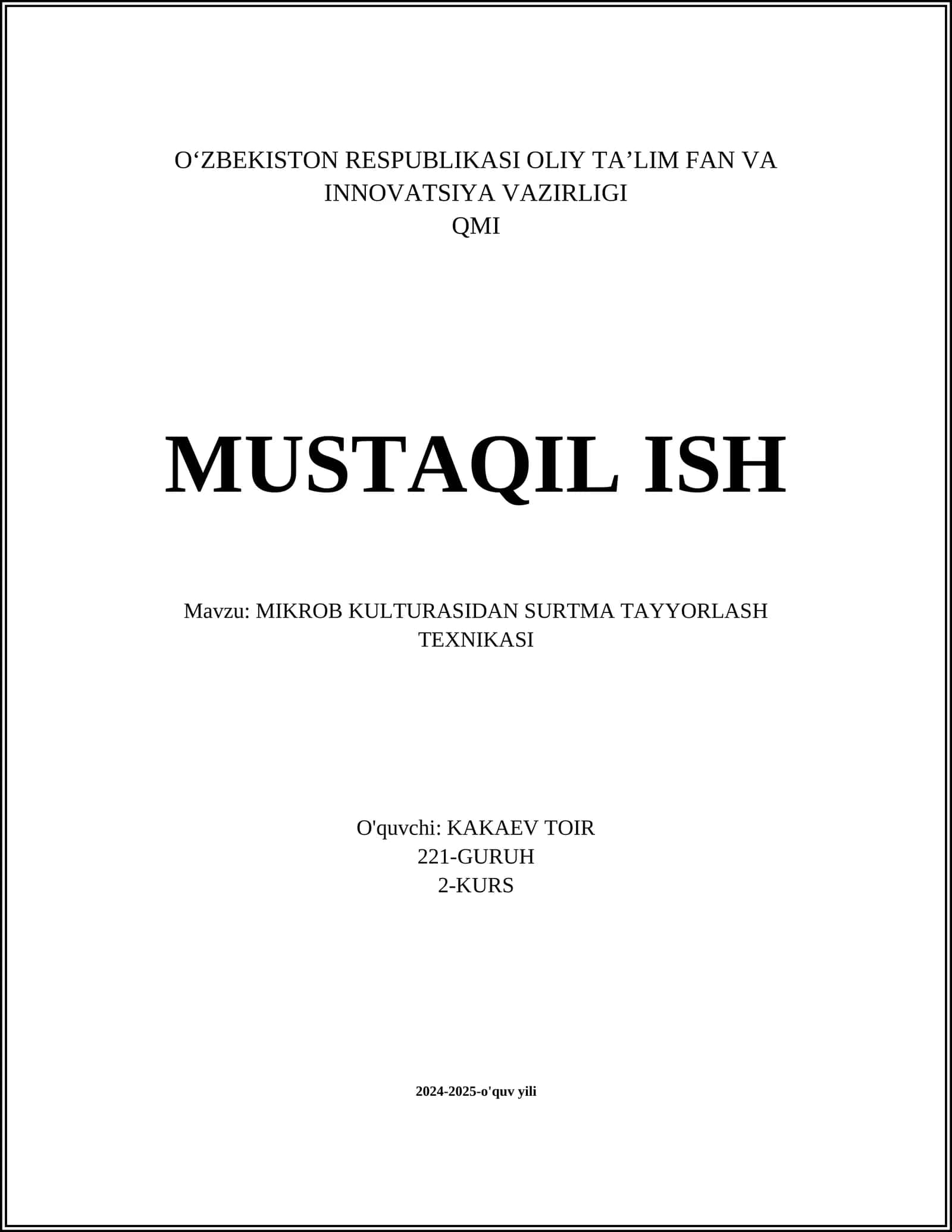 MIKROB KULTURASIDAN SURTMA TAYYORLASH TEXNIKASI