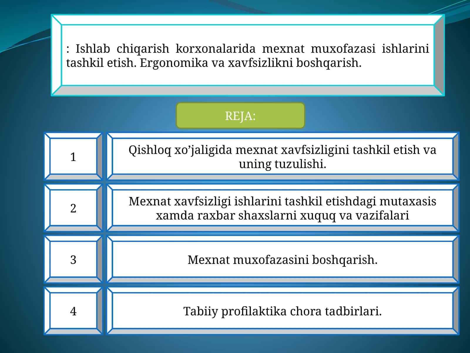 Mexnat muxofazasi ishlarini tashkil etish