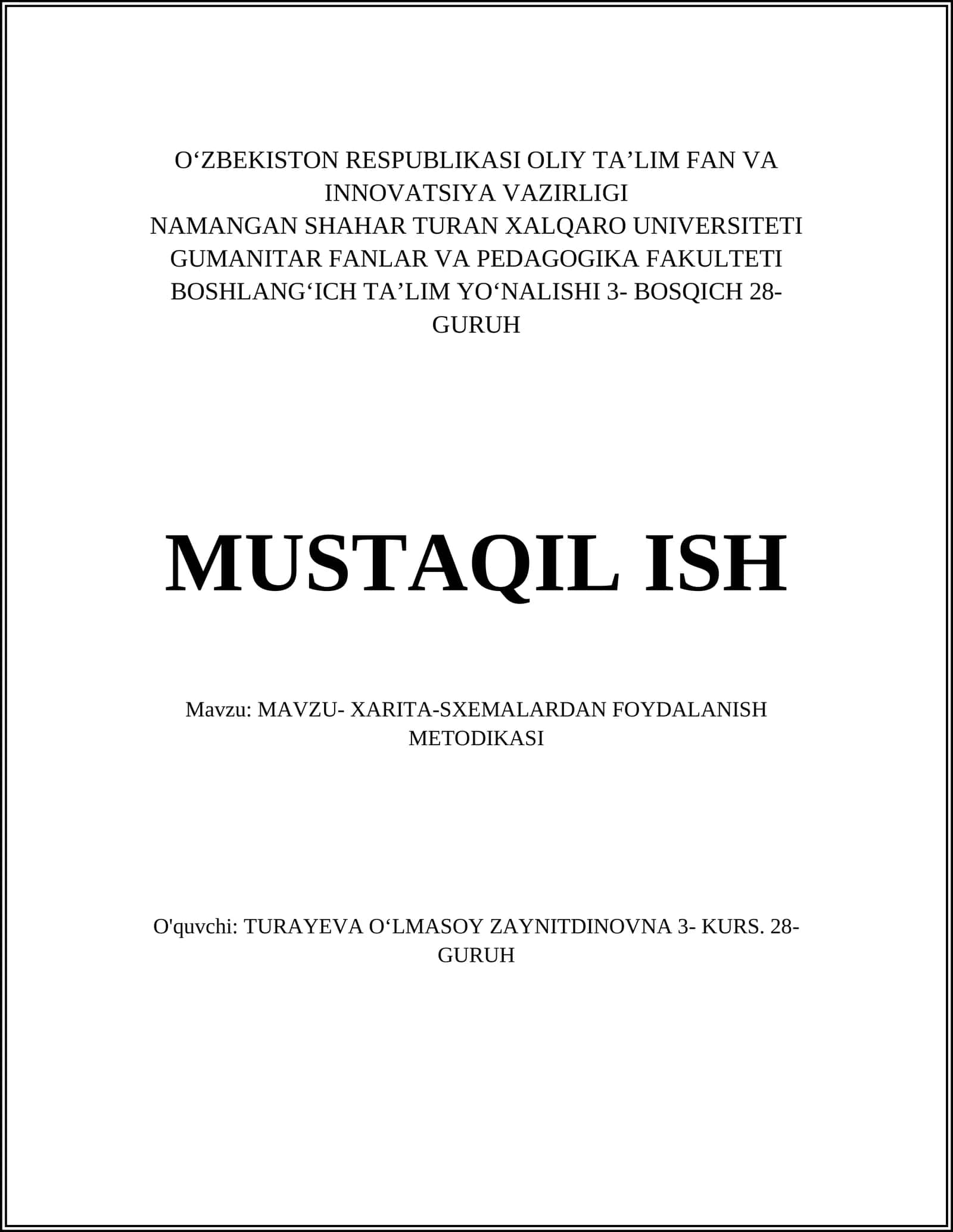 MAVZU- XARITA-SXEMALARDAN FOYDALANISH METODIKASI