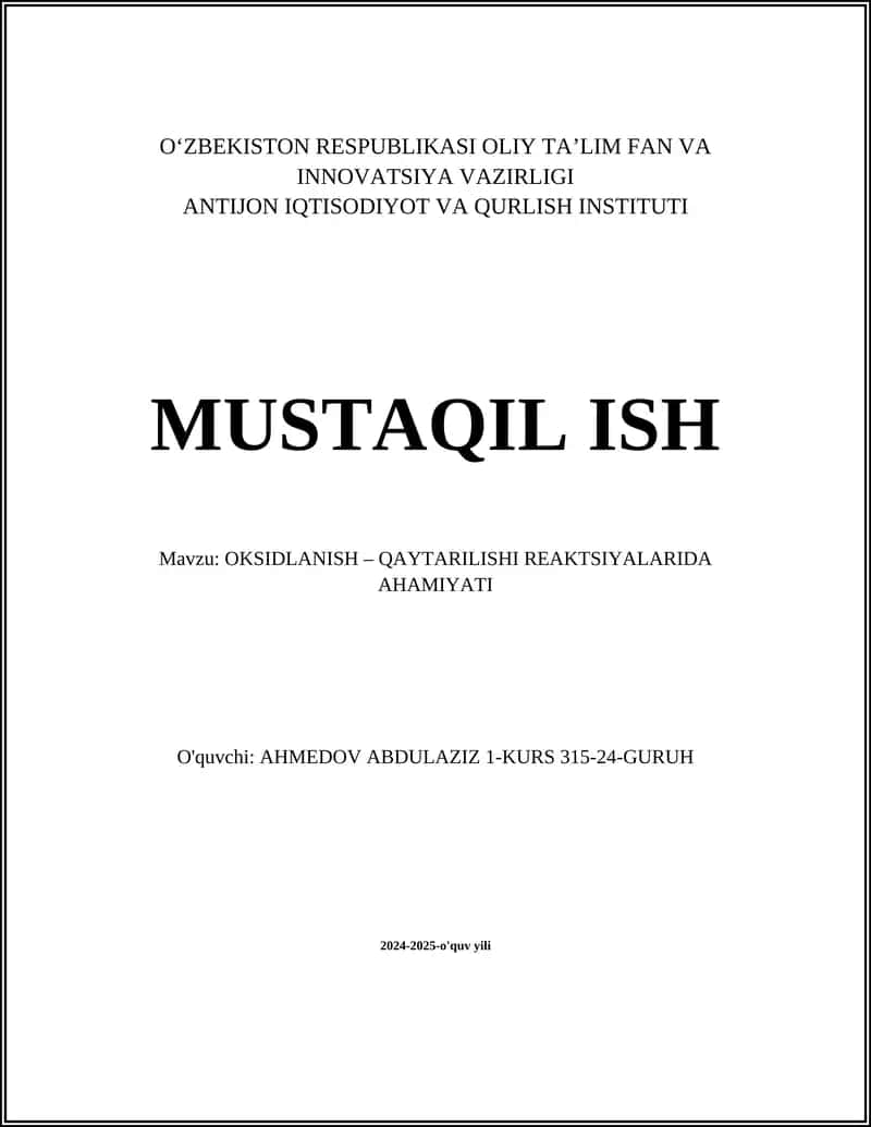 OKSIDLANISH – QAYTARILISHI REAKTSIYALARIDA AHAMIYATI