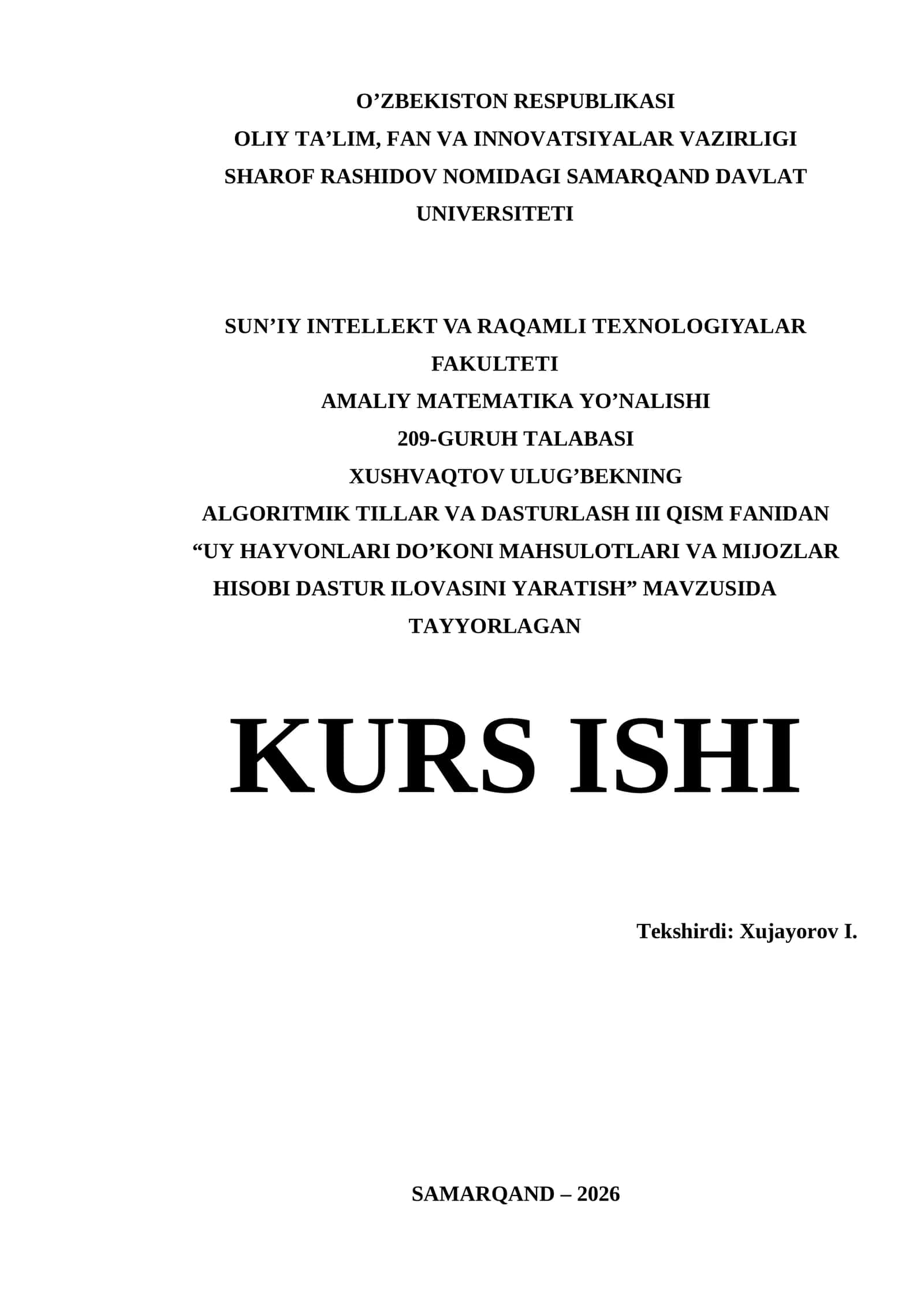 Visual studio muhitida dasturlash | kurs ishi - UY HAYVONLARI DO’KONI MAHSULOTLARI VA MIJOZLAR HISOBI DASTUR ILOVASINI YARATISH