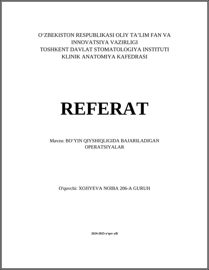 BOʻYIN QIYSHIQLIGIDA BAJARILADIGAN OPERATSIYALAR