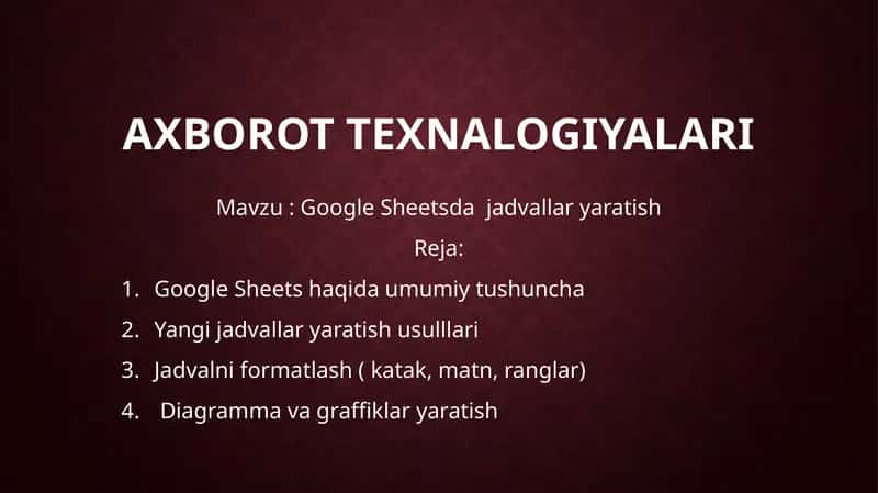 Google Sheetsda jadvallar yaratish