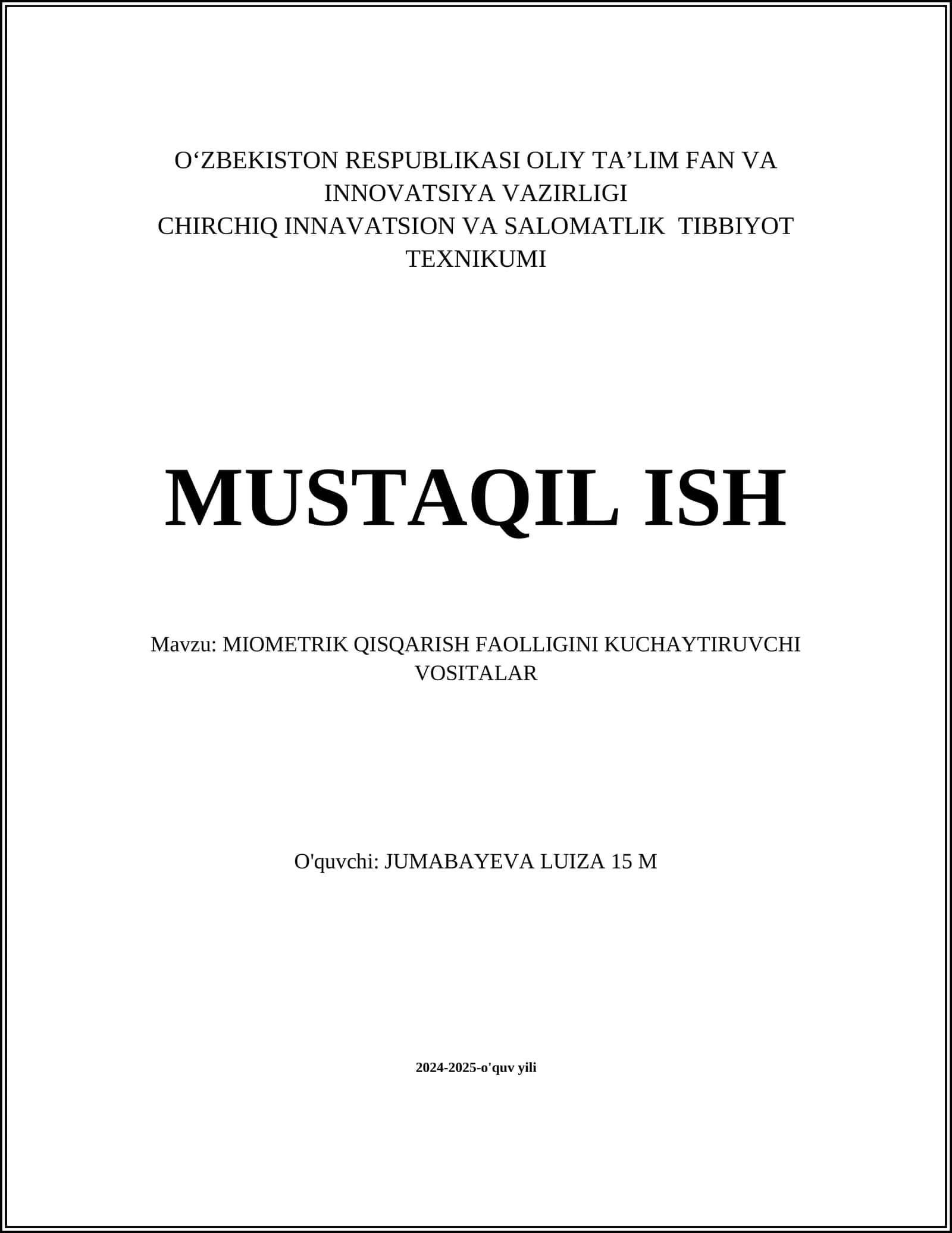 MIOMETRIK QISQARISH FAOLLIGINI KUCHAYTIRUVCHI VOSITALAR