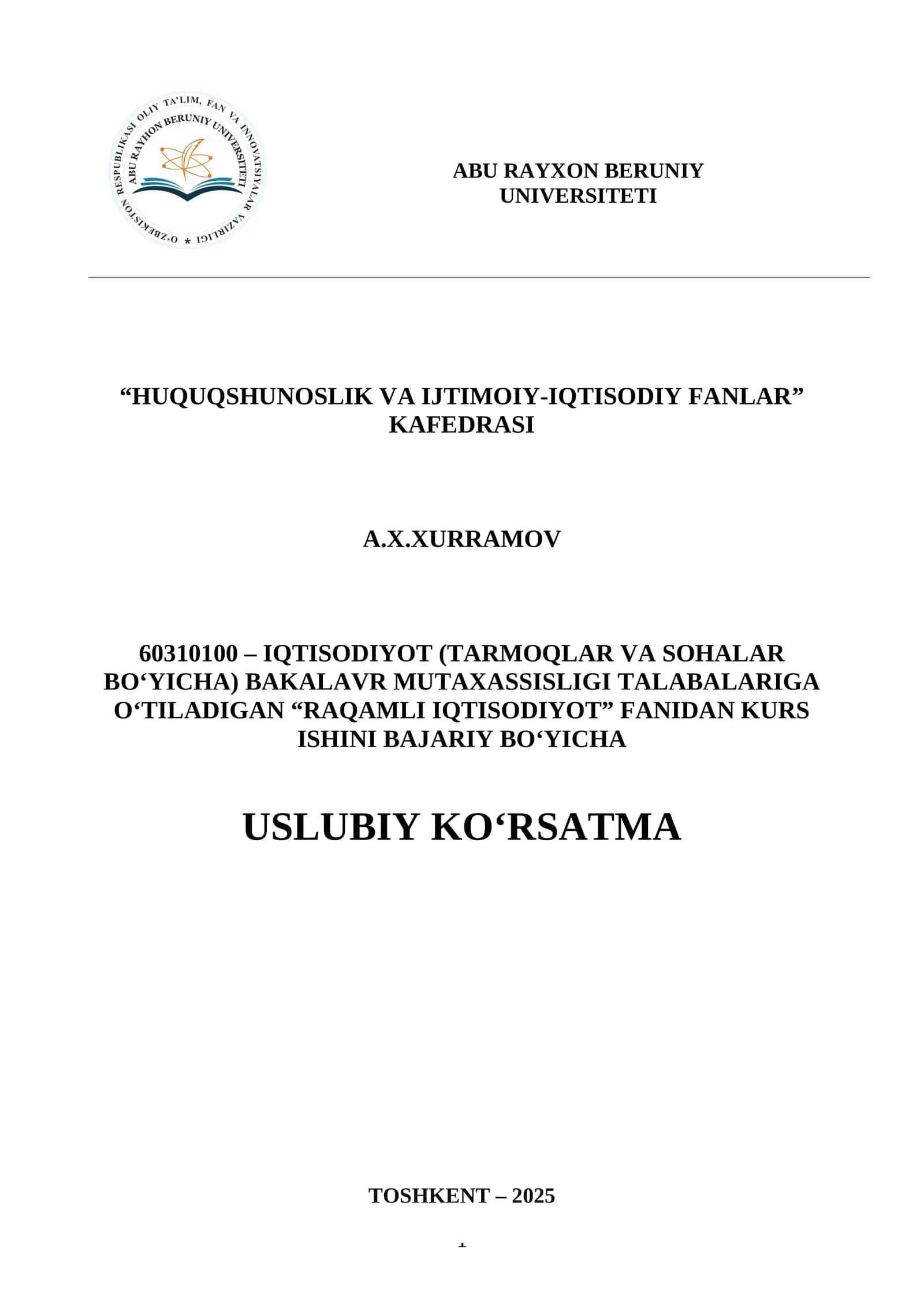 RAQAMLI IQTISODIYOT