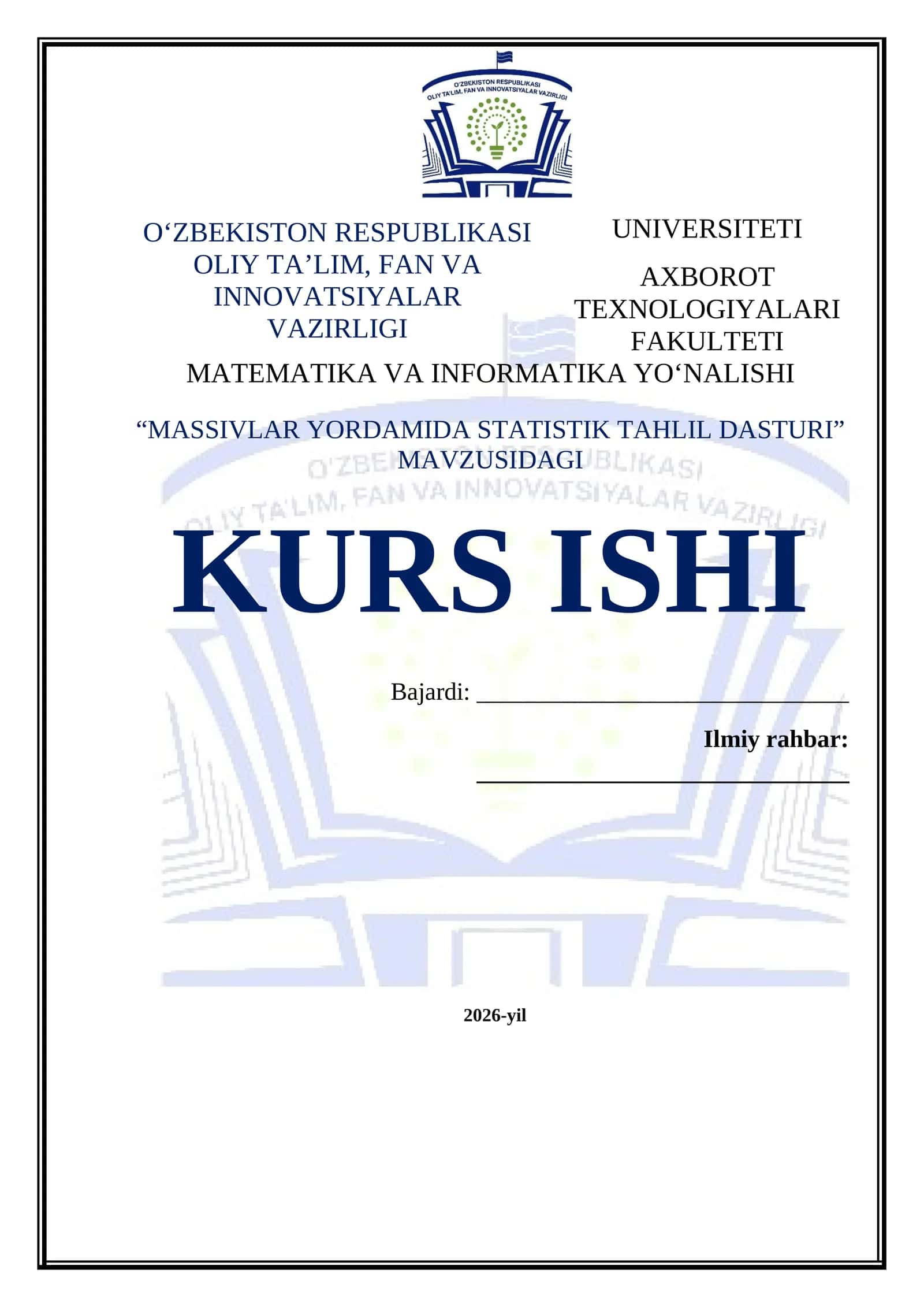 Massivlar Yordamida Statistik Tahlil Dasturi