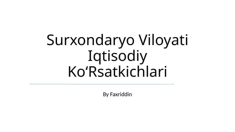 Surxondaryo Viloyati Iqtisodiy KoʻRsatkichlari