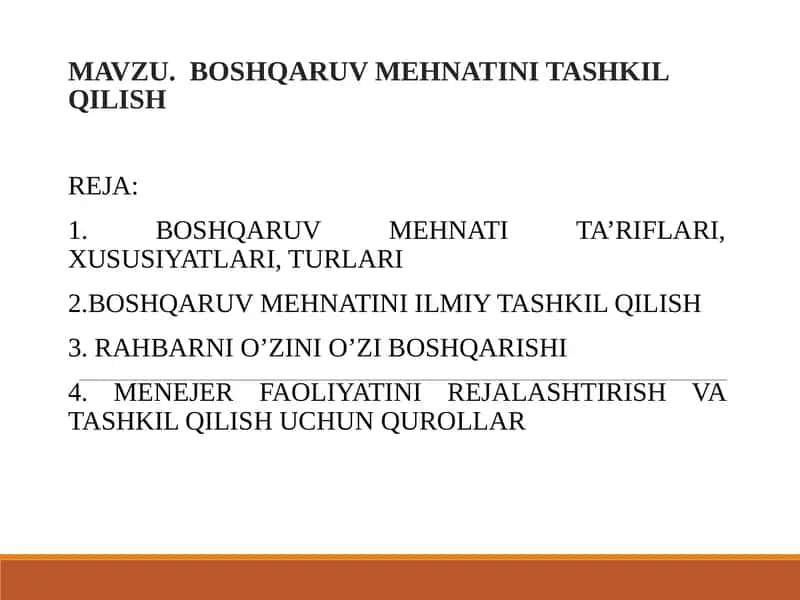 Boshqaruv Mehnatini Tashkil Qilish