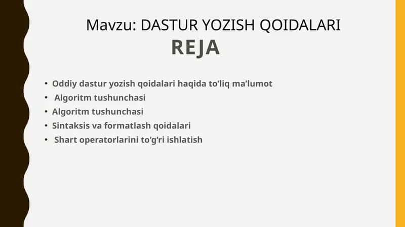 DASTUR YOZISH QOIDALARI