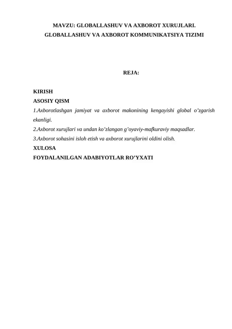 GLOBALLASHUV VA AXBOROT XURUJLARI