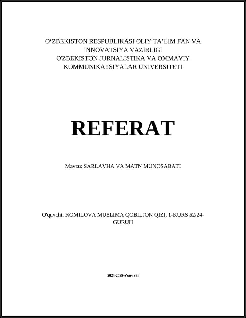 SARLAVHA VA MATN MUNOSABATI