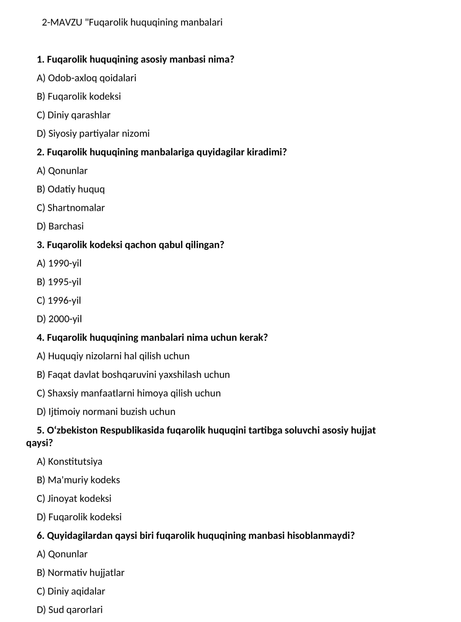 Fuqarolik huquqining manbalari