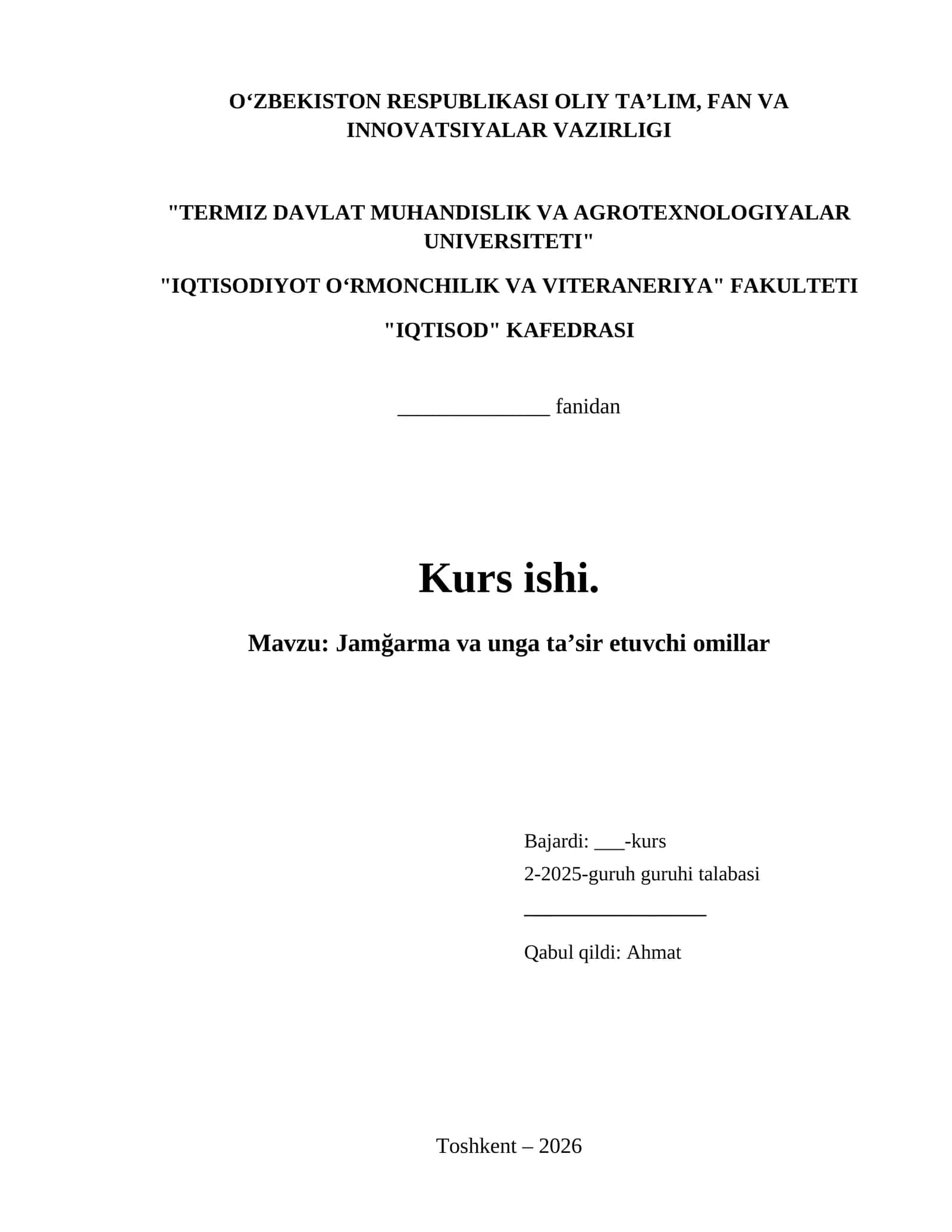 Jamğarma va unga taʼsir etuvchi omillar