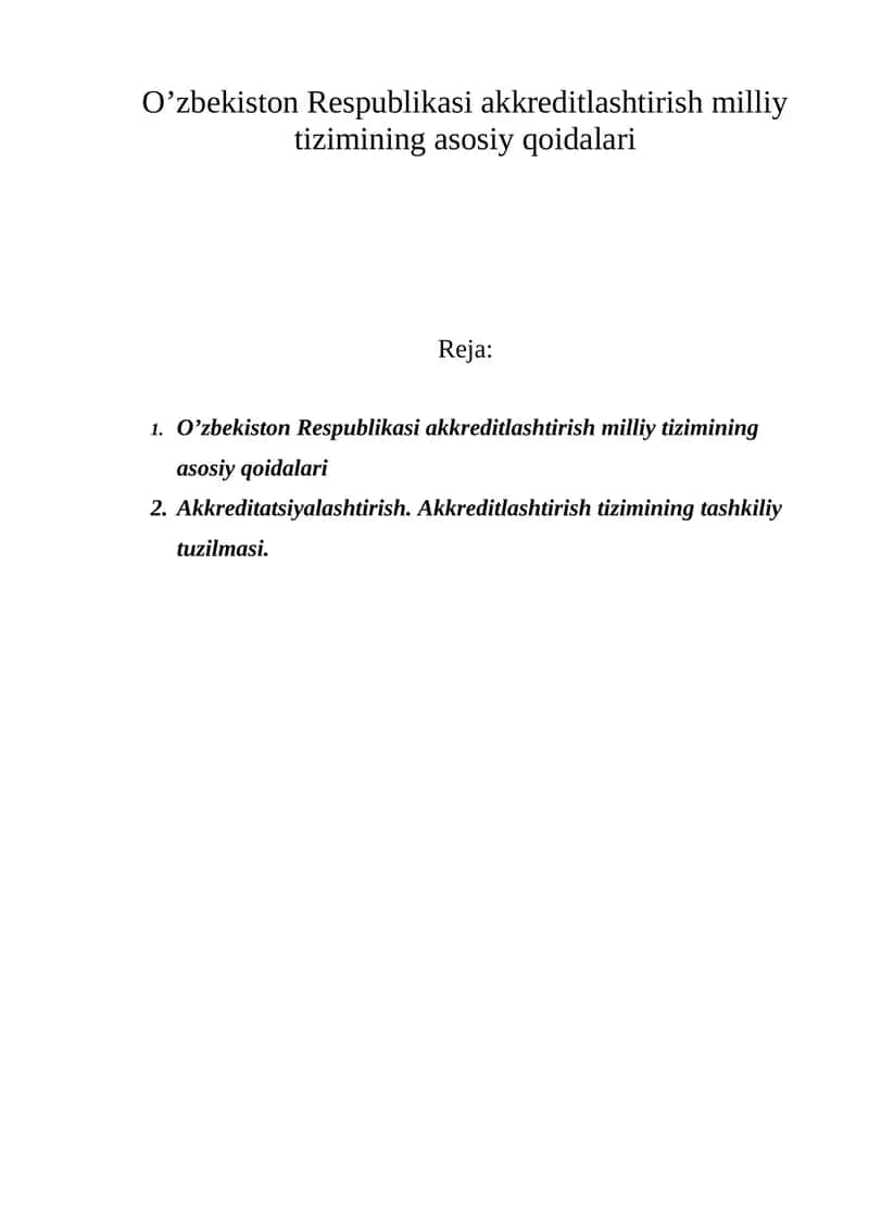 O’zbekiston Respublikasi akkreditlashtirish milliy tizimi
