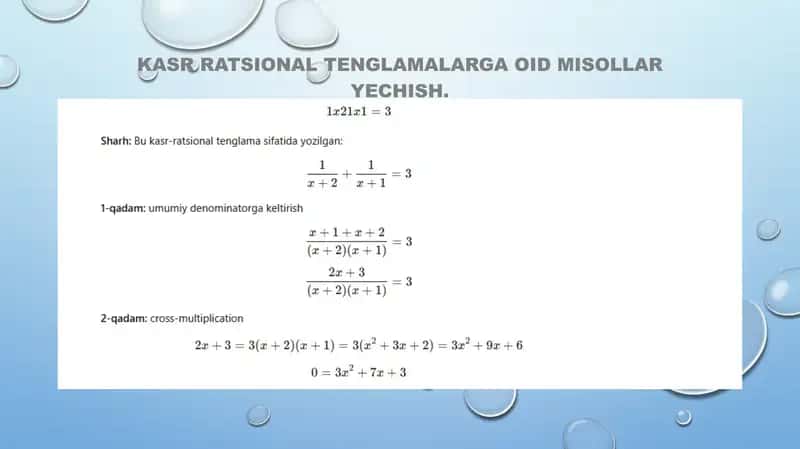 KASR RATSIONAL TENGLAMALARGA OID MISOLLAR YECHISH.